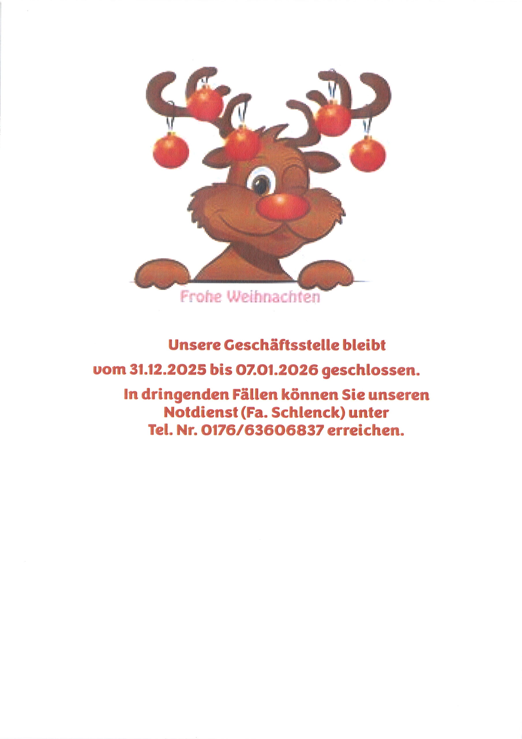 Schließung der Geschäftsstelle